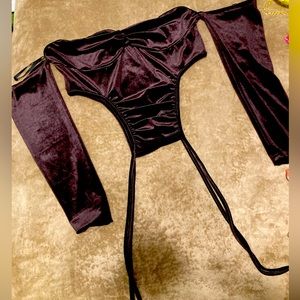 Velvet dark chocolate off the shoulder top